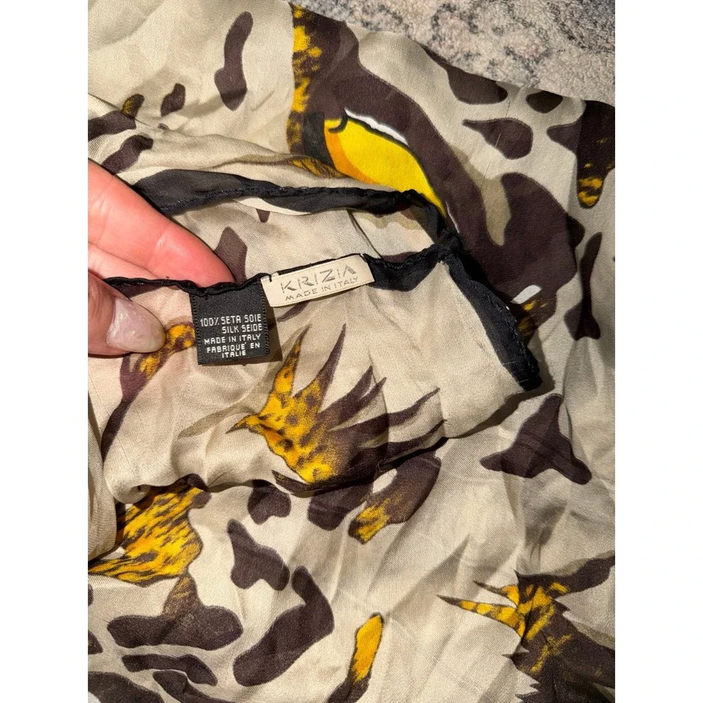 Vintage Krizia Leopard Animal Silk Scarf Beige
